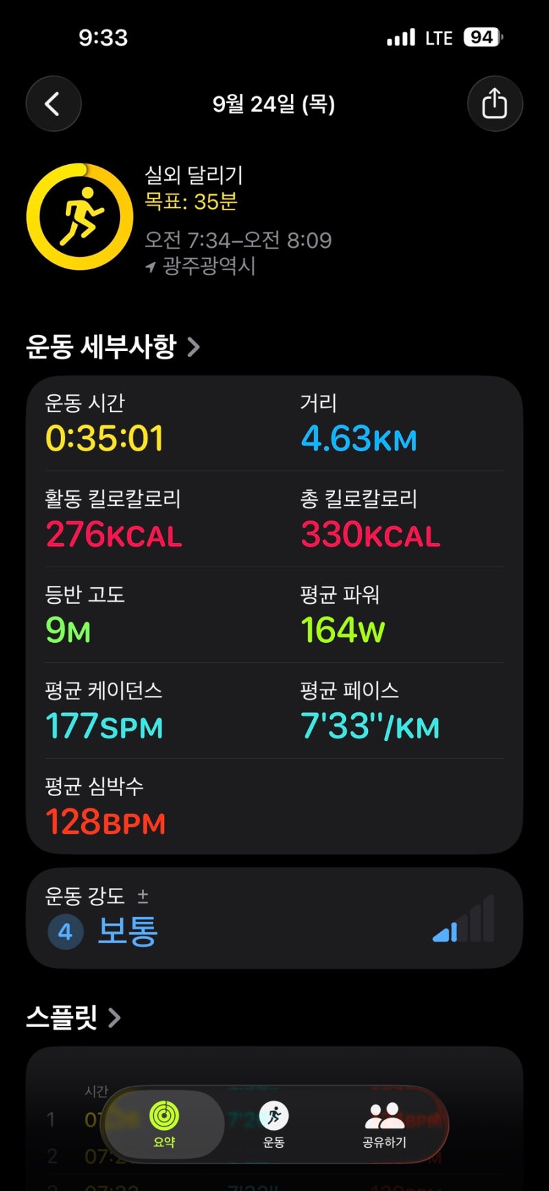 [MAF 러닝] 연속 주행 속 최고 페이스(7'33") & 지면 접촉 시간(237ms) 경신! 128 BPM 완벽 수호한 35분....