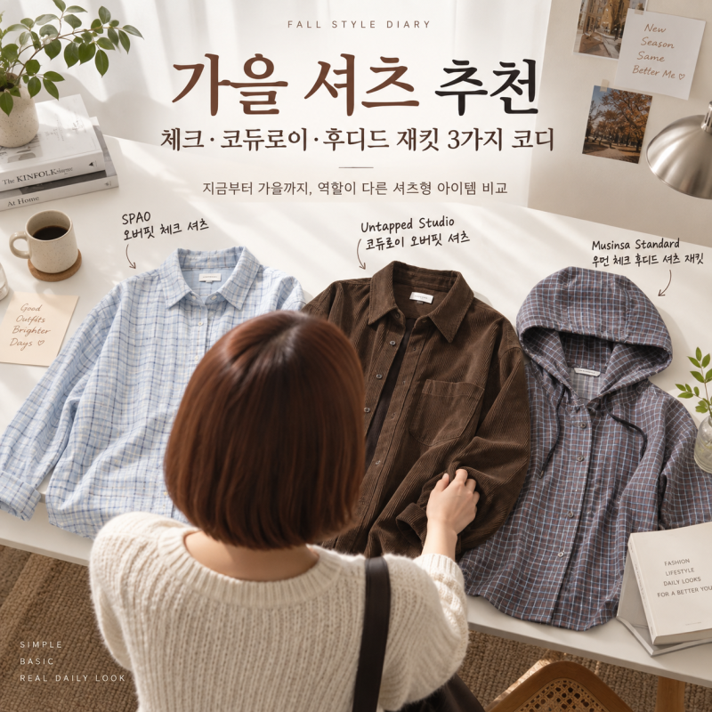 가을 셔츠 추천, 체크·코듀로이·후디드 재킷 3가지 코디