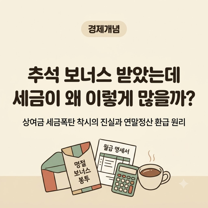 "추석 보너스 받았는데 세금이 왜 반토막?" 상여금 세금폭탄 착시의 진실과 간이세액표·연말....