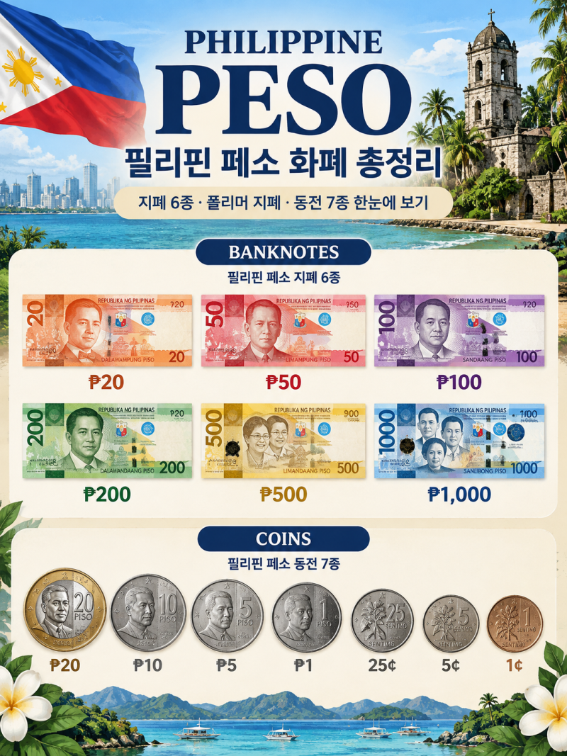 필리핀 화폐 총정리｜페소 지폐 6종·동전 권종과 앞면·뒷면 알아보기