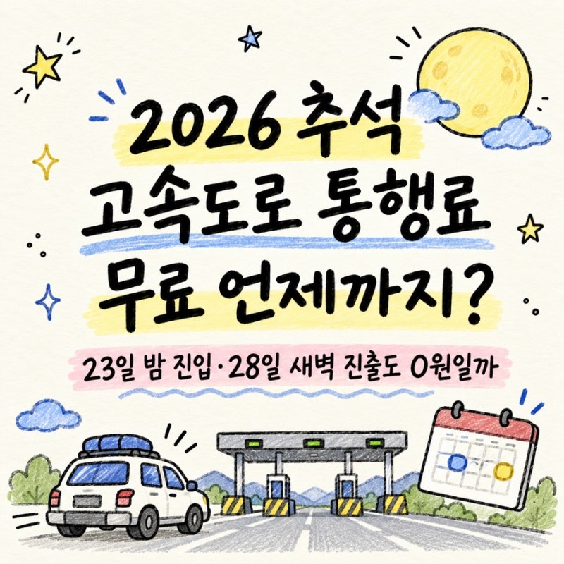 2026 추석 고속도로 통행료 무료 언제까지? 23일 밤 진입·28일 새벽 진출도 0원일까