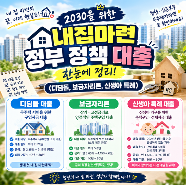 [2030 내집마련] 디딤돌·보금자리론·신생아 특례대출 완벽 정리! 신청 전 필수 체크포인트 4....