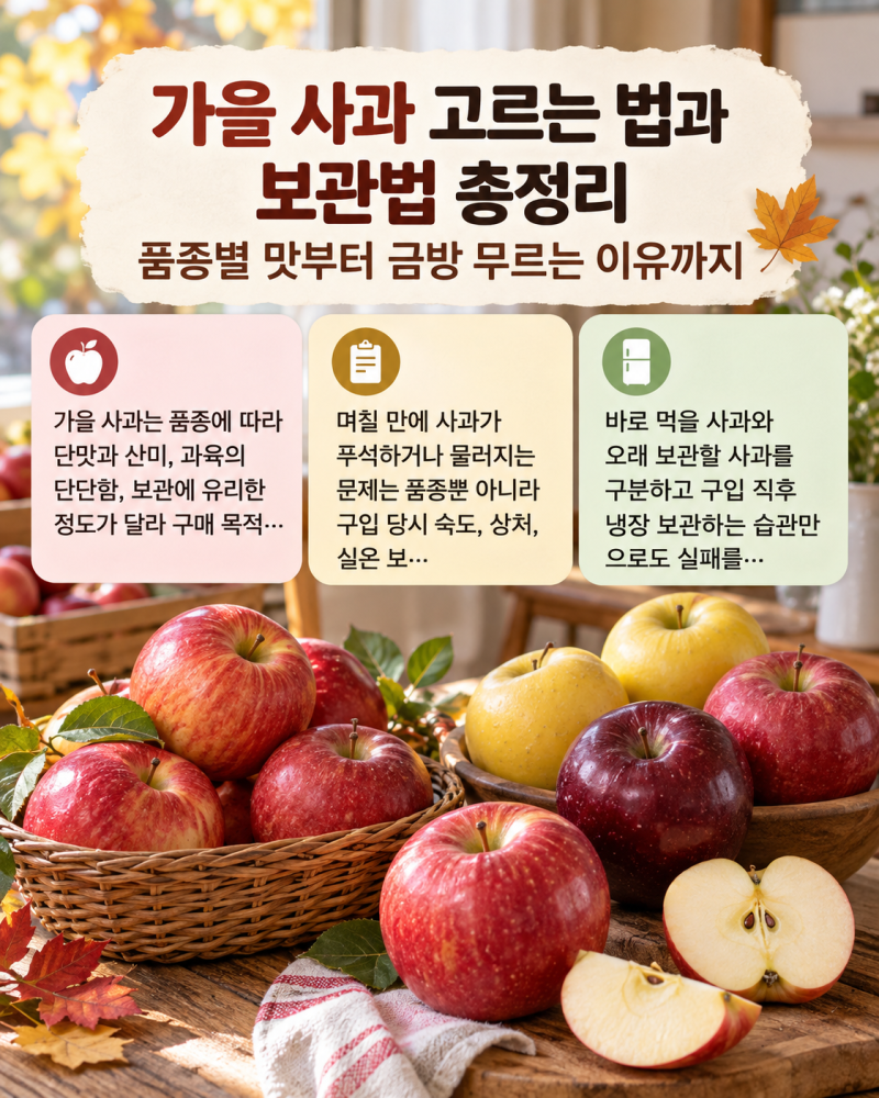 가을 사과 고르는 법과 보관법 총정리 품종별 맛부터 금방 무르는 이유까지