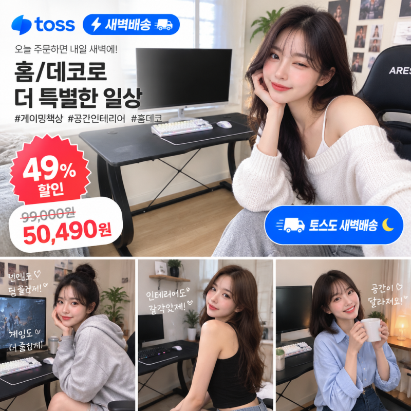 (T) 토스 새벽배송 가능 | 1200 게이밍 책상이 반값대? 문스타 철제 책상 49% 할인