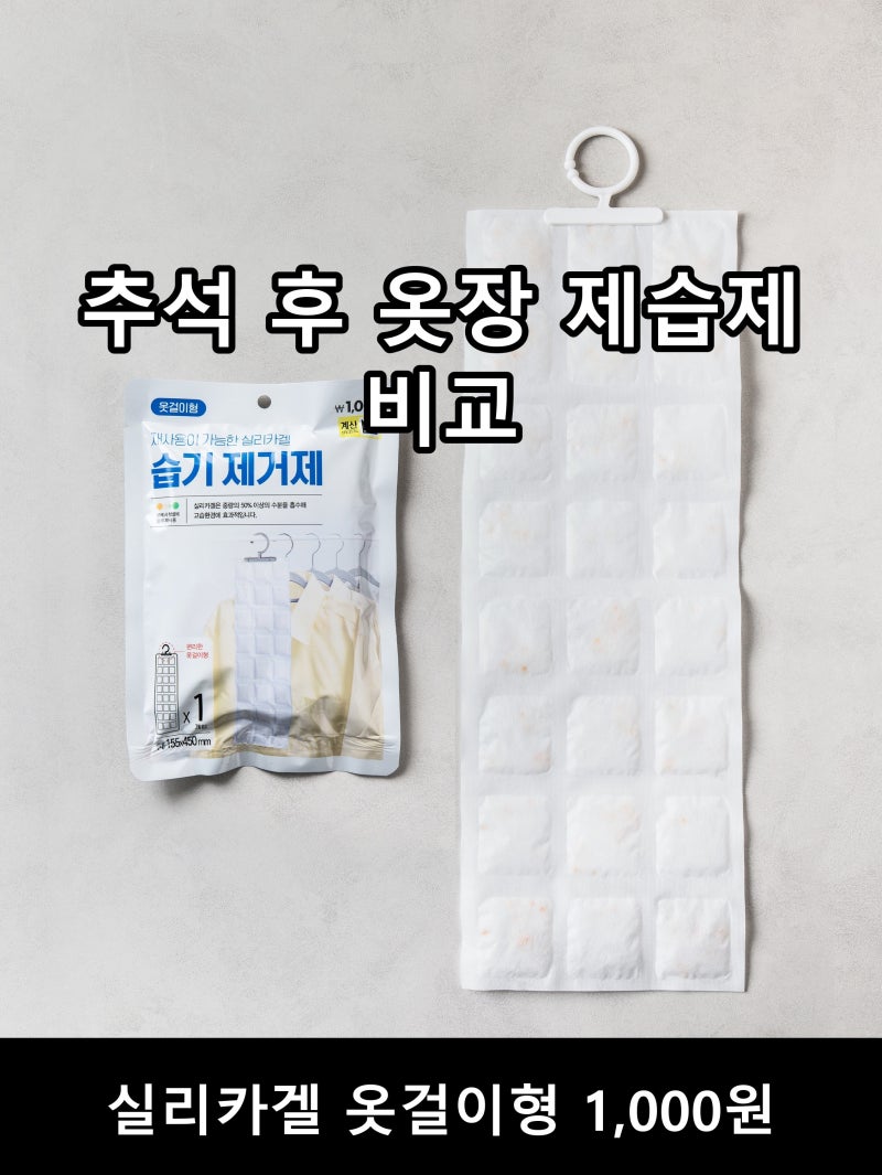 옷장 제습제 비교 — 다이소 1,000원 vs 물먹는하마