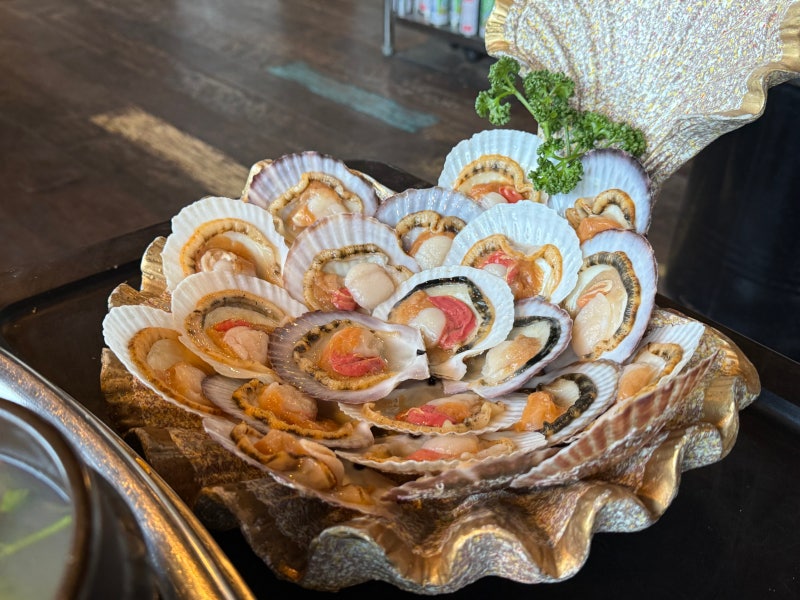 부산 송정 조개구이 어부의 술상 무늬오징어 갑오징어 북해도 가리비 오션뷰 맛집