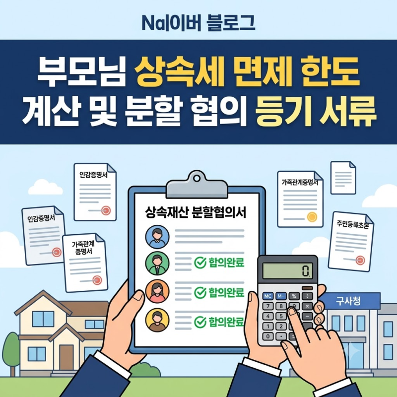 부모님 상속세 면제 한도 계산과 자녀 분할 협의 등기 서류 챙기기