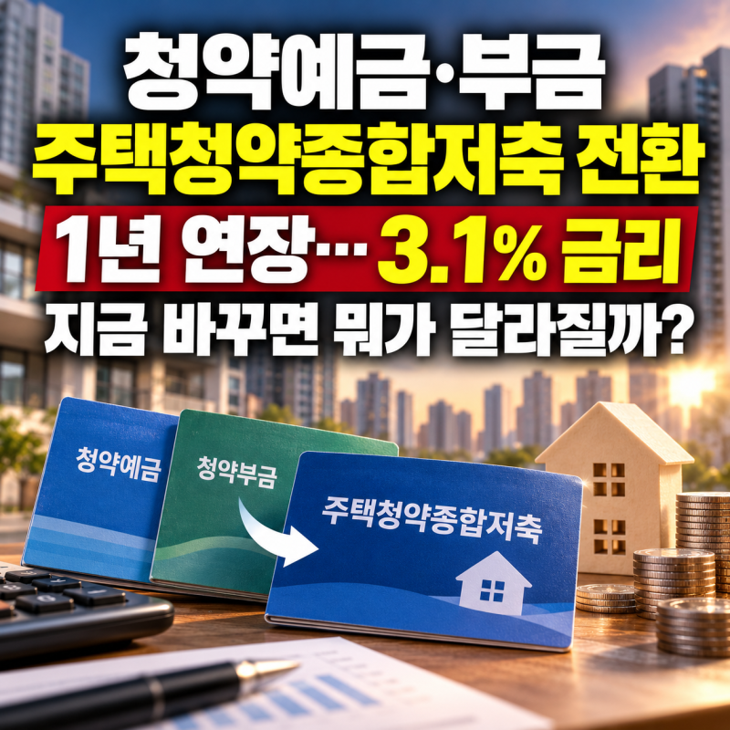 청약예금·부금 주택청약종합저축 전환 1년 연장...3.1% 금리, 지금 바꾸면 뭐가 달라질까