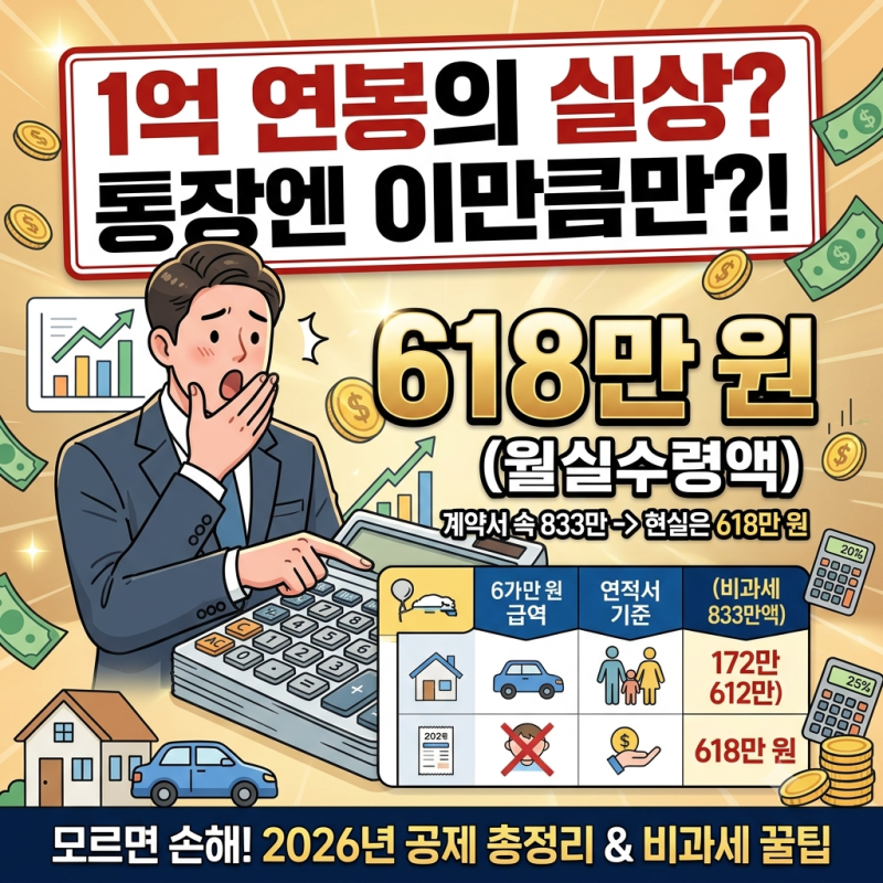 2026 연봉 실수령액 "국민연금 올랐다는데 내 통장엔 얼마 찍힐까?" 2천부터 1억까지 세후 월급