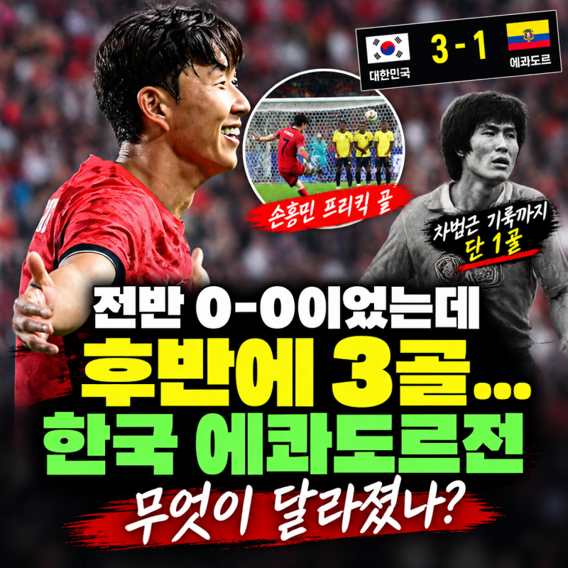 전반 0-0이었는데 후반에 3골…한국 에콰도르전 무엇이 달라졌나(+손흥민 프리킥 골, 차범근 ....