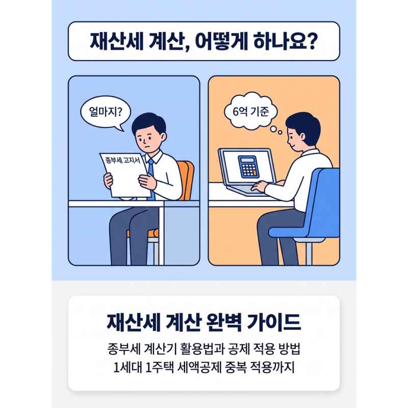 종합부동산세계산기 활용법, 재산세 과세표준 6억 기준 1세대 1주택 공제와 연령·보유 세액....