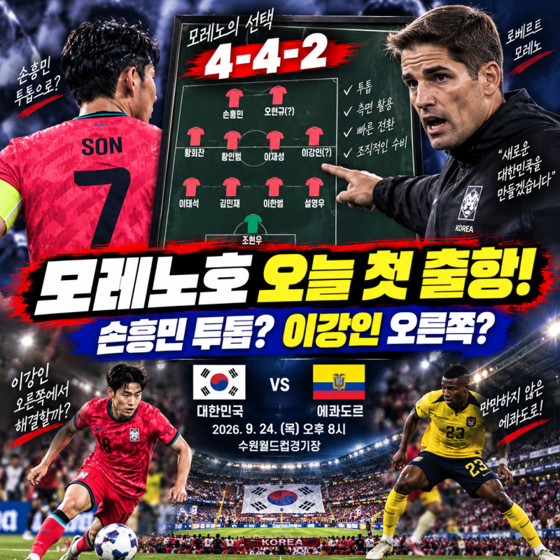 ⚽ 모레노호 오늘 첫 출항! 손흥민 투톱·이강인 오른쪽? 에콰도르전 예상 베스트11 ⚽