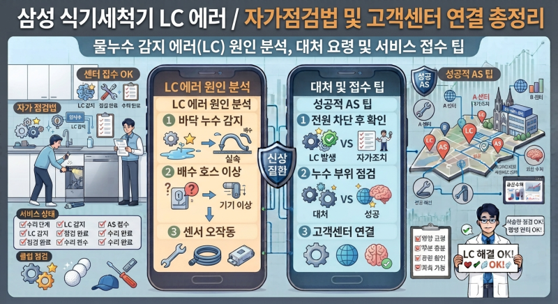 삼성 열풍건조 식기세척기 LC 에러 발생 시 자가점검법 및 고객센터 완벽 연결 가이드