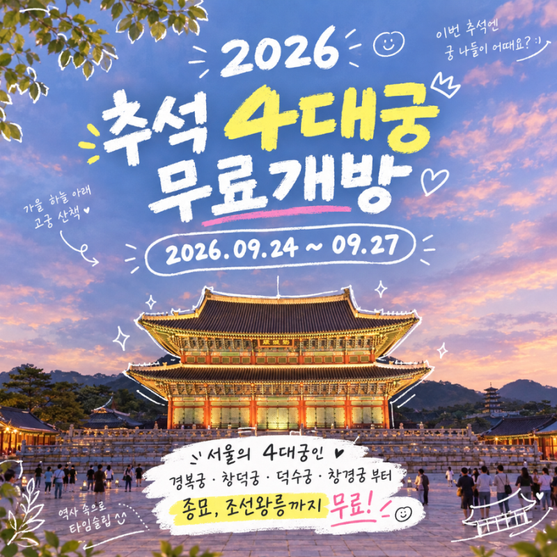 2026 추석 4대궁(경복궁·창덕궁·덕수궁·창경궁), 종묘, 조선왕릉 무료개방 총정리