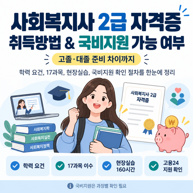 사회복지사 2급 자격증 취득방법 및 국비지원 가능 여부 총정리