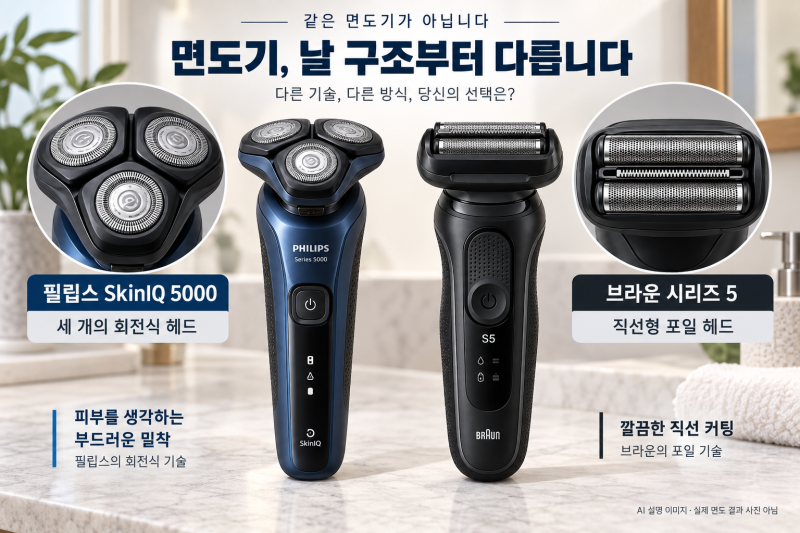 전기면도기 턱선이 안 밀릴 때｜필립스 SkinIQ 5000 vs 브라운 시리즈 5 비교