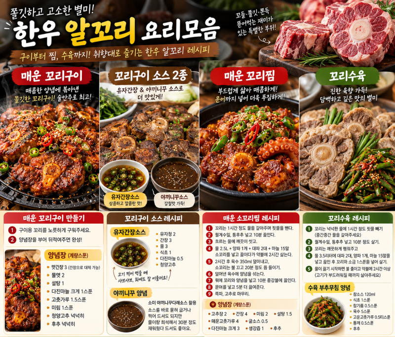 [ 한우 알꼬리 요리모음, 매운 꼬리구이부터 소꼬리찜·꼬리수육까지] 꼬들꼬들 쫀득한 식감....