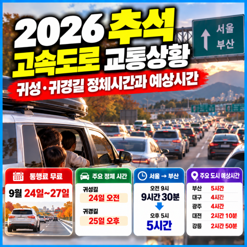 2026 추석 고속도로 교통상황｜귀성·귀경길 정체시간·서울 부산 예상시간