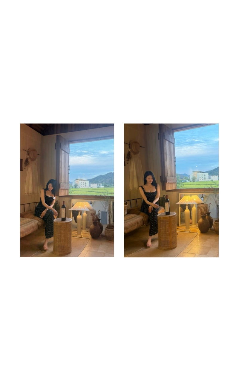 [ OOTD ] 자라 휴양지룩, 노윤서 사쿠라처럼 도트 텍스처 미디 원피스