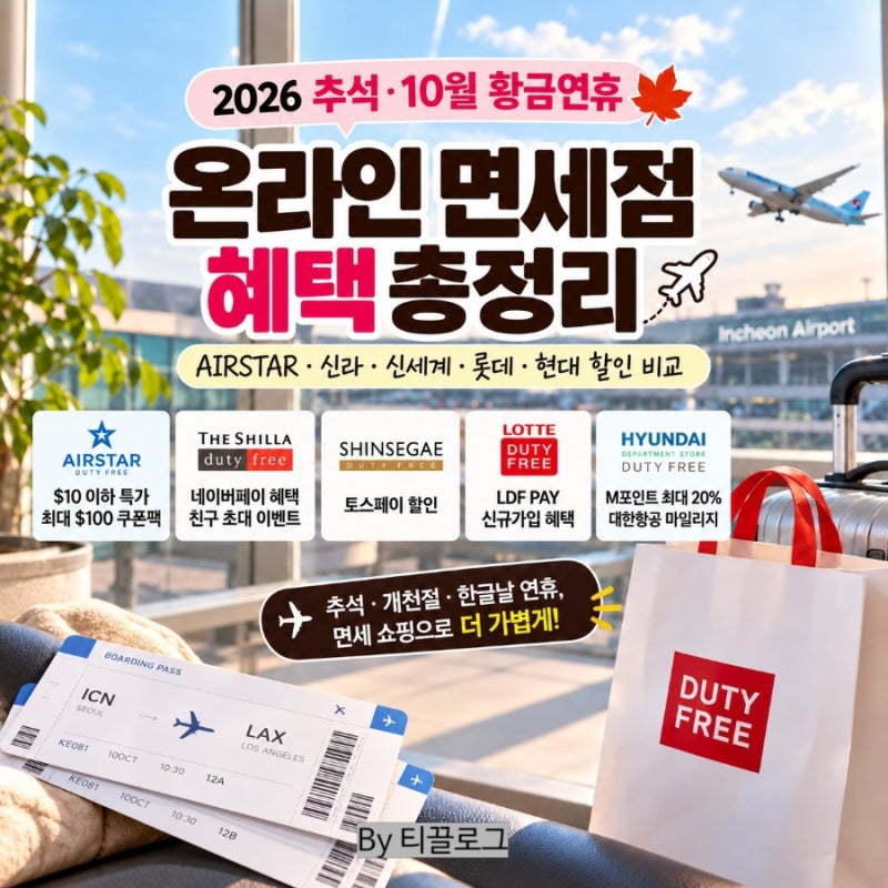2026 추석·10월 황금연휴 온라인 면세점 혜택 총정리 | 신라·신세계·롯데·현대 + AIRSTAR