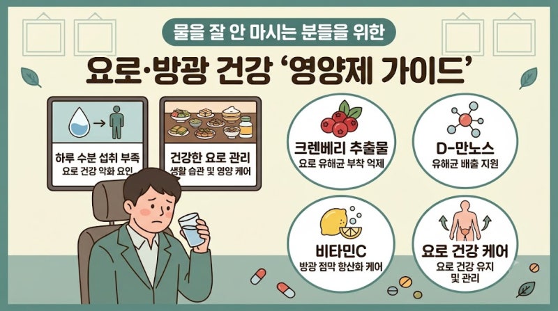 물을 잘 안 마셔서 방광염·요로감염이 잦은 분들을 위한 요로 건강 영양제 조합