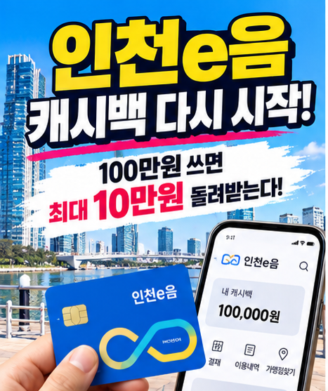 인천e음 캐시백 다시 시작! 9월 100만원 쓰면 얼마 돌려받을까?