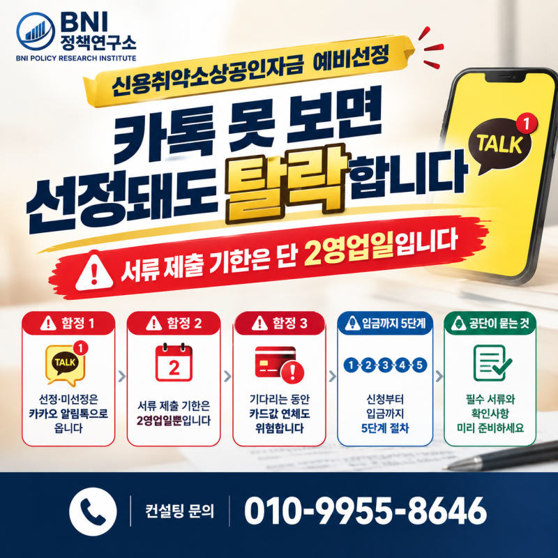 신용취약소상공인자금 예비선정 이후, 카톡 못 보면 선정돼도 탈락합니다