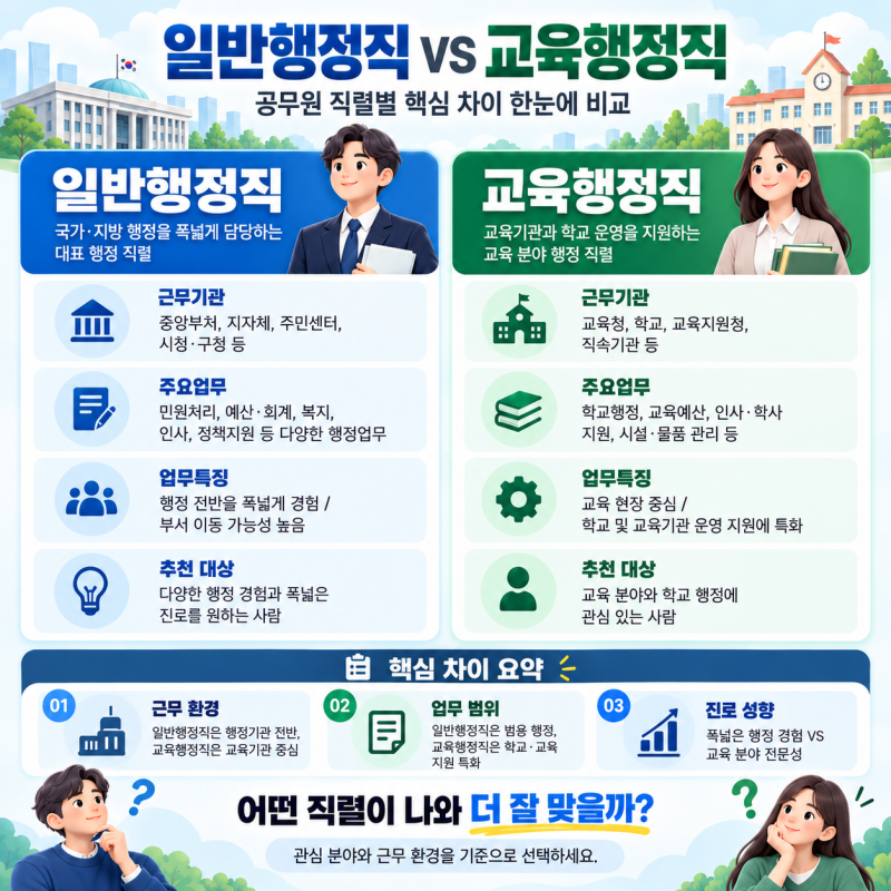 일반행정직 vs 교육행정직 공무원차이 총정리｜시험과목·근무지·업무·경쟁률