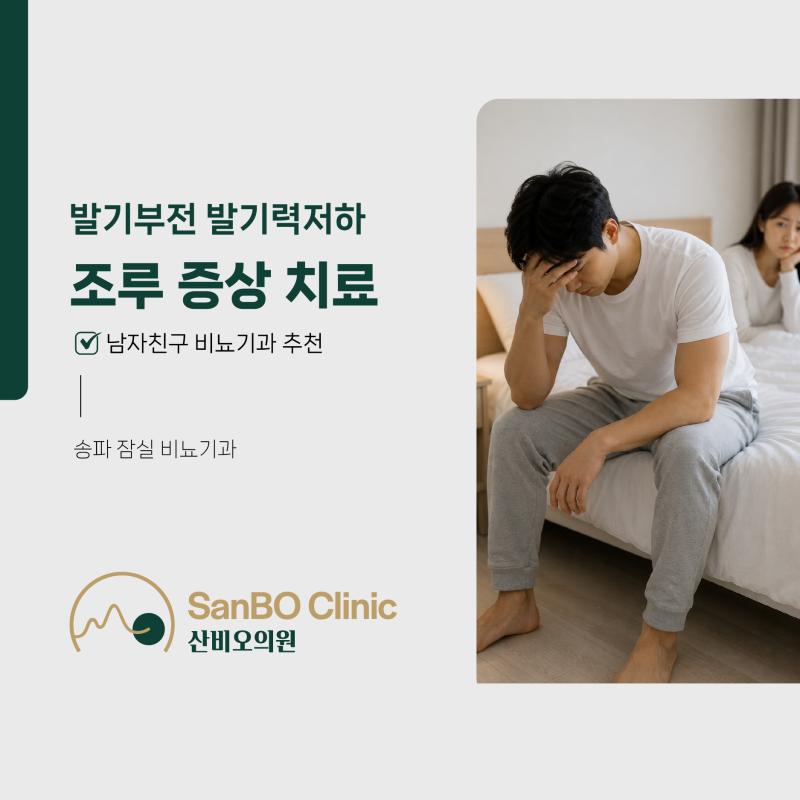 송파 잠실 남자 발기부전 발기력저하 조루 증상, 원인, 치료는? (남자친구 비뇨기과 추천)