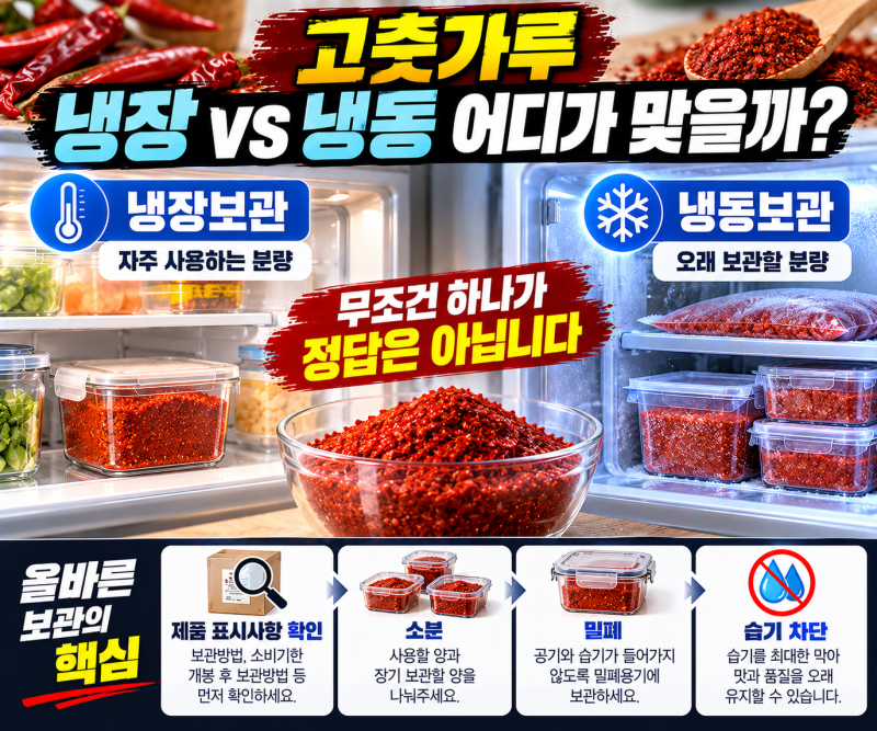 고춧가루 냉장보관 vs 냉동보관, 어디가 맞을까? 오래 두고 먹는 보관법