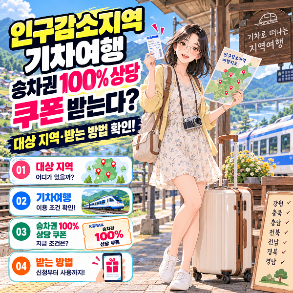 인구감소지역 기차여행 승차권 100% 상당 쿠폰, 대상 지역·받는 방법
