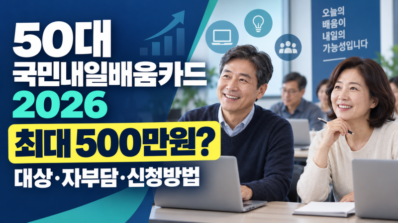 50대 국민내일배움카드 신청방법 2026, 최대 500만 원 지원 대상과 자부담은?