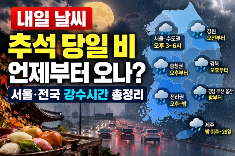 내일 날씨, 추석 당일 비 언제부터 오나? 서울 전국 강수시간 총정리