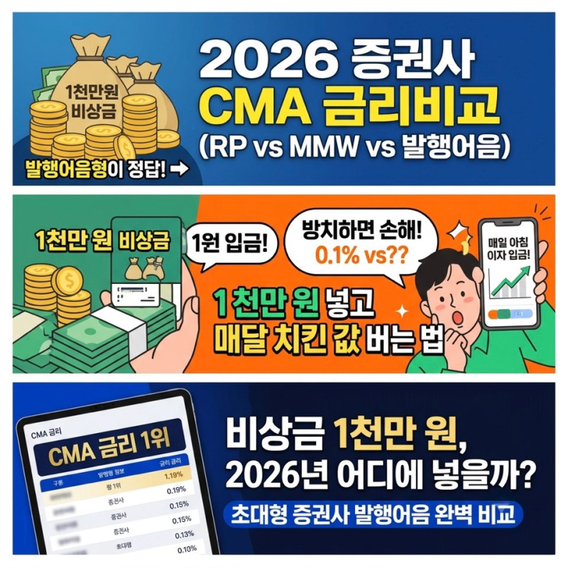 비상금 1천만 원 굴리기, 2026 증권사 CMA 통장 금리비교 (MMW RP 차이 완벽 정리)