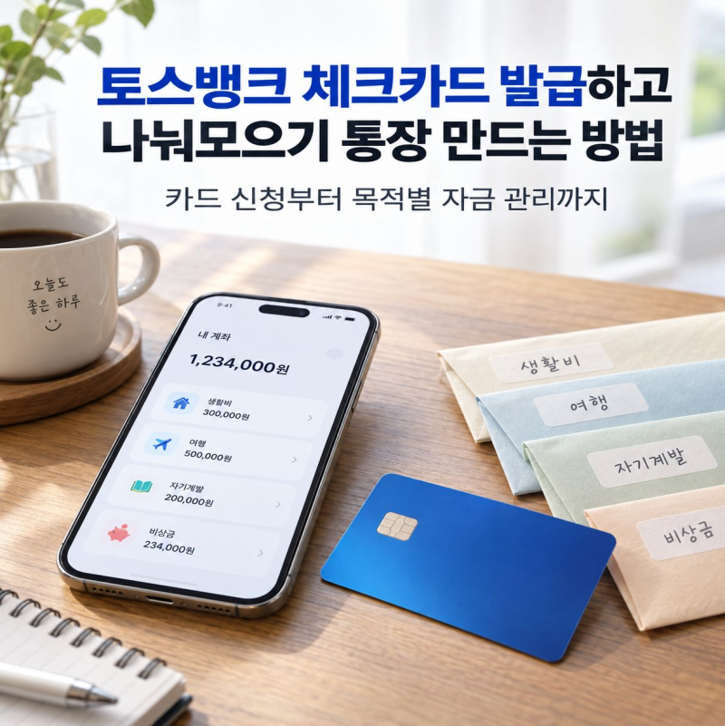 토스뱅크 체크카드 발급하고 나눠모으기 통장 만드는 방법