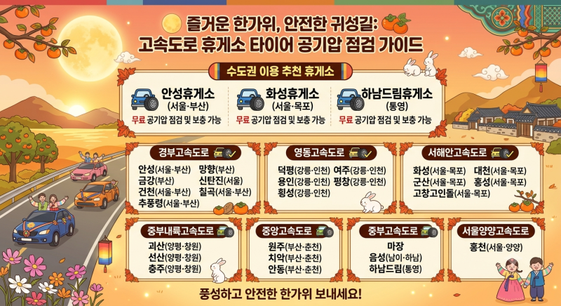 "운전자 필수 체크! 추석 연휴 고속도로 휴게소에서 타이어 공기압 무료로 넣는 방법 & 주요 ....