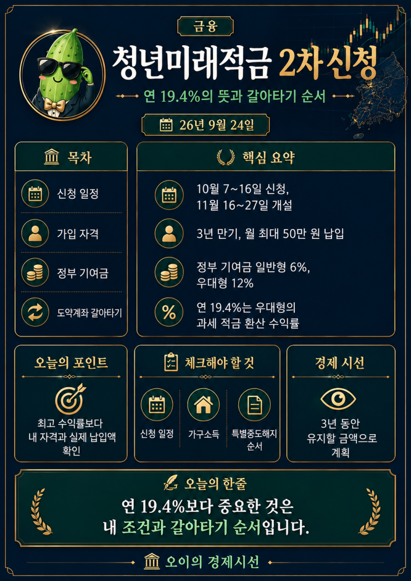 청년미래적금 2차 신청, 10월 7일 시작…‘연 19.4%’와 갈아타기 핵심 정리
