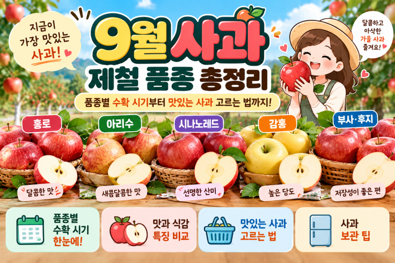 9월 사과 제철 품종 총정리｜홍로·아리수·시나노레드 맛있는 사과 고르는 법