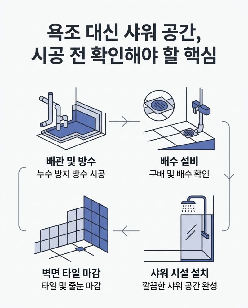 욕조 철거 후 샤워 공간 변경 시 방수·배수 점검사항