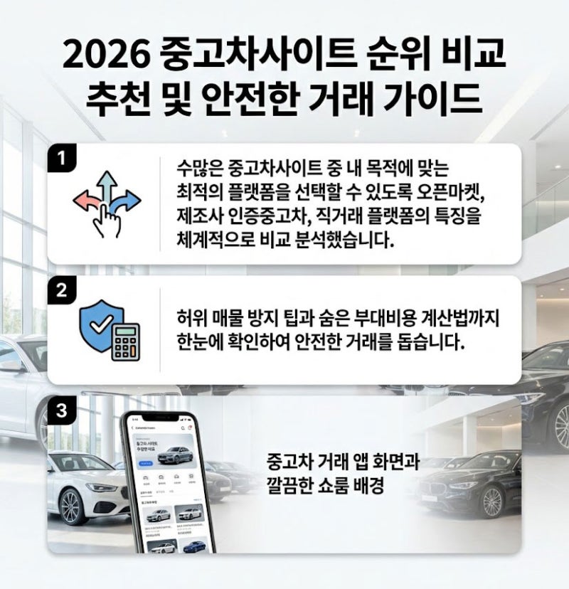 2026 중고차사이트 순위 비교 추천 및 안전한 거래 가이드