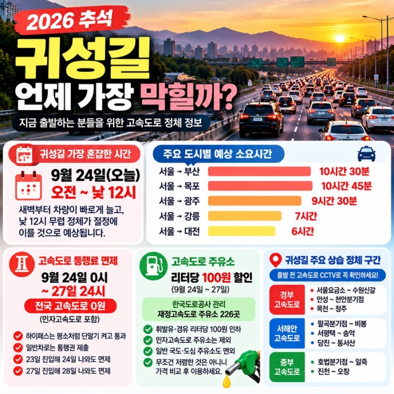 “오늘 몇 시에 출발해야 덜 막힐까?” 추석 고속도로 정체시간·CCTV 보는 법 총정리