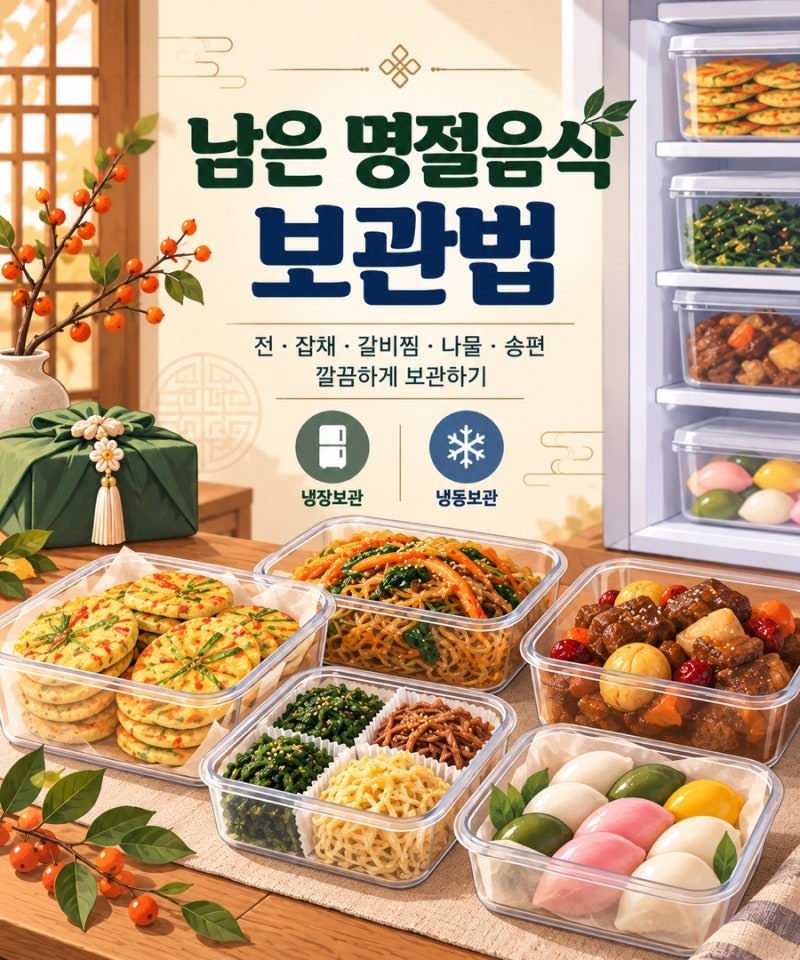 남은 명절음식 보관법 전 잡채 나물 송편 냉장 냉동 보관