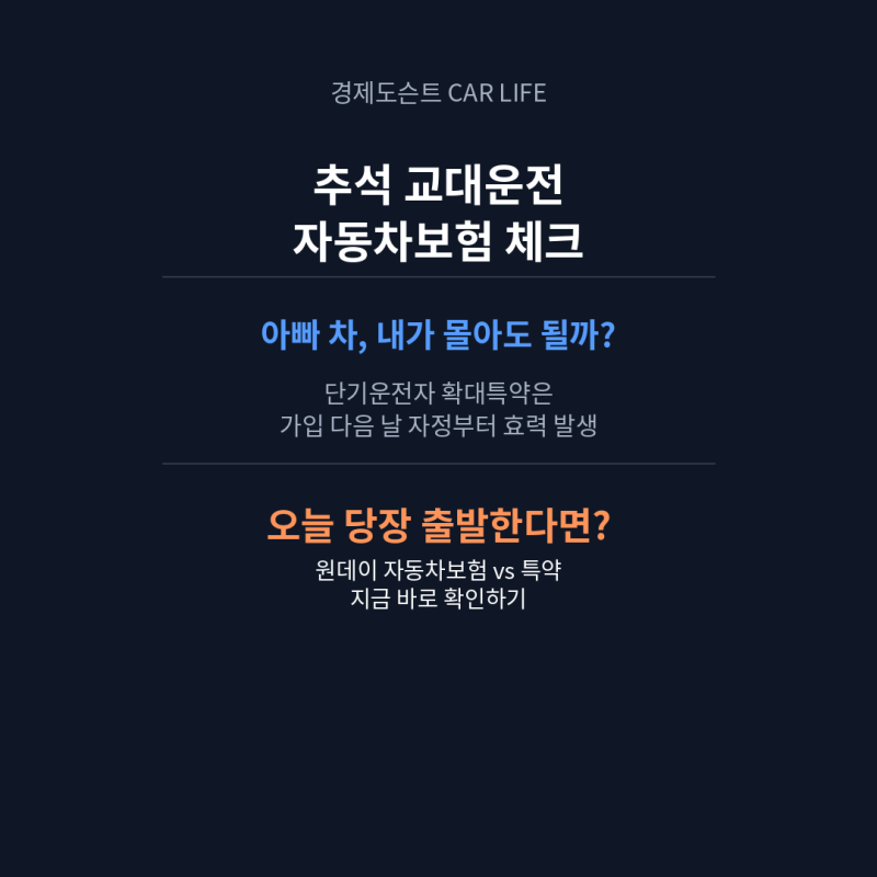 추석에 아빠 차 운전한다면?｜자동차보험 이 특약 모르고 운전하면 보상 못 받을 수도