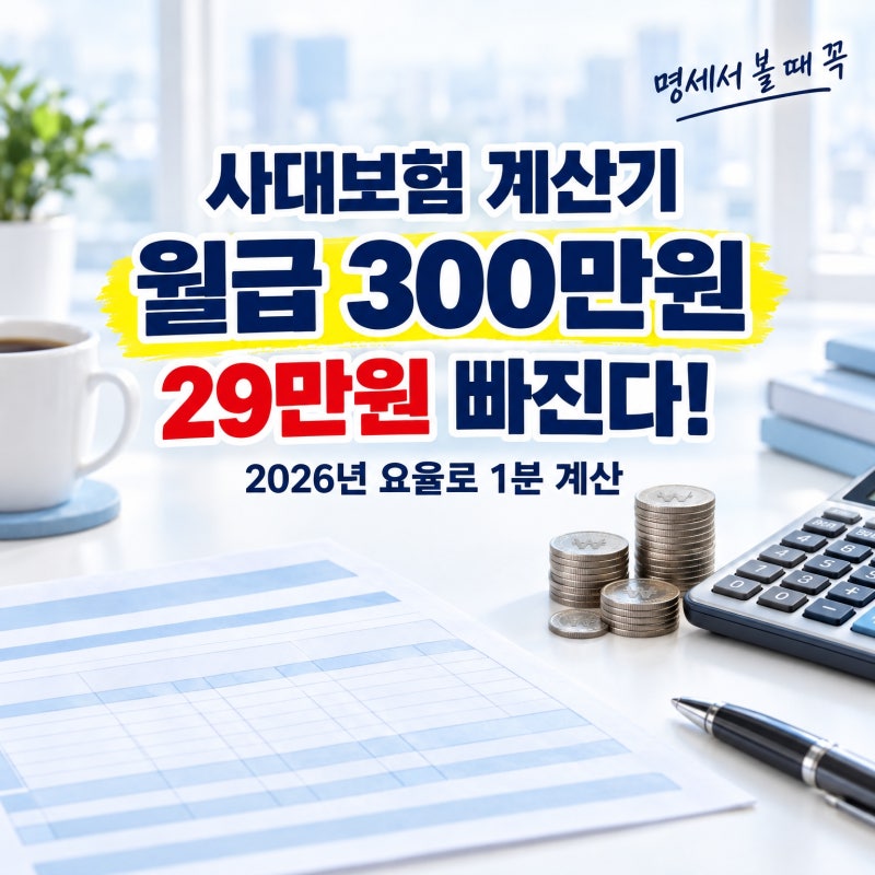 사대보험 계산기 2026, 월급 300만원이면 29만1,520원 빠집니다