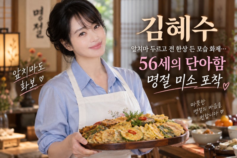 김혜수, 앞치마 두르고 전 한상 든 모습 화제…56세 단아한 명절 인사