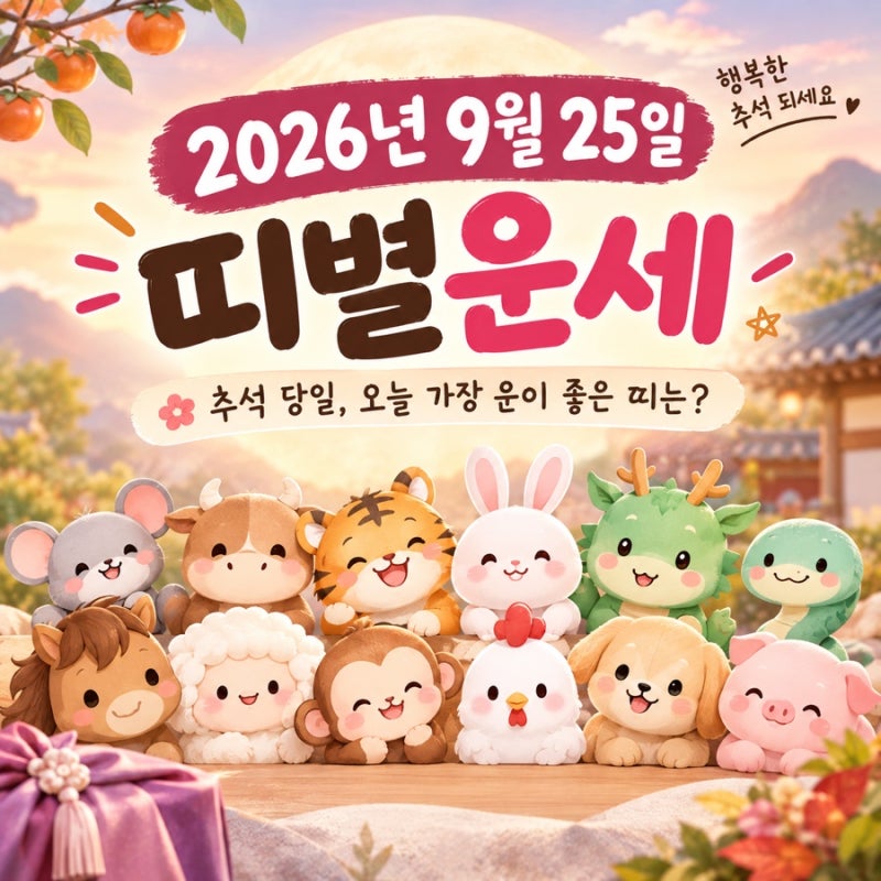2026년 9월 25일 띠별운세｜추석 당일, 오늘 가장 운이 좋은 띠는?