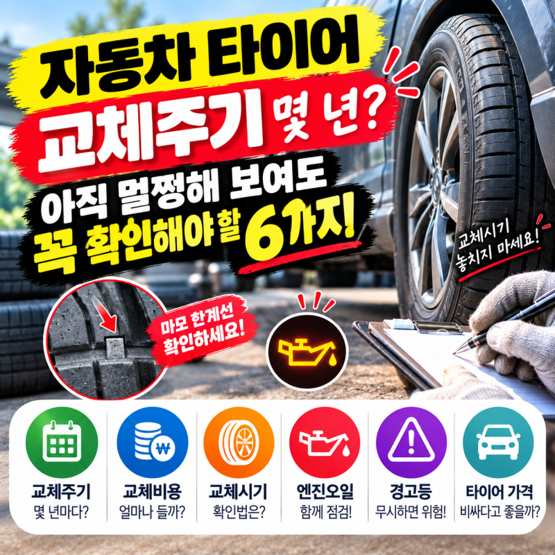 “자동차 타이어 교체주기 몇 년? 아직 멀쩡해 보여도 꼭 확인해야 할 6가지”