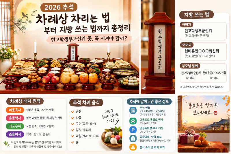 2026추석 차례상차리는법 지방쓰는 법까지 총정리 현고학생부군신위 뜻