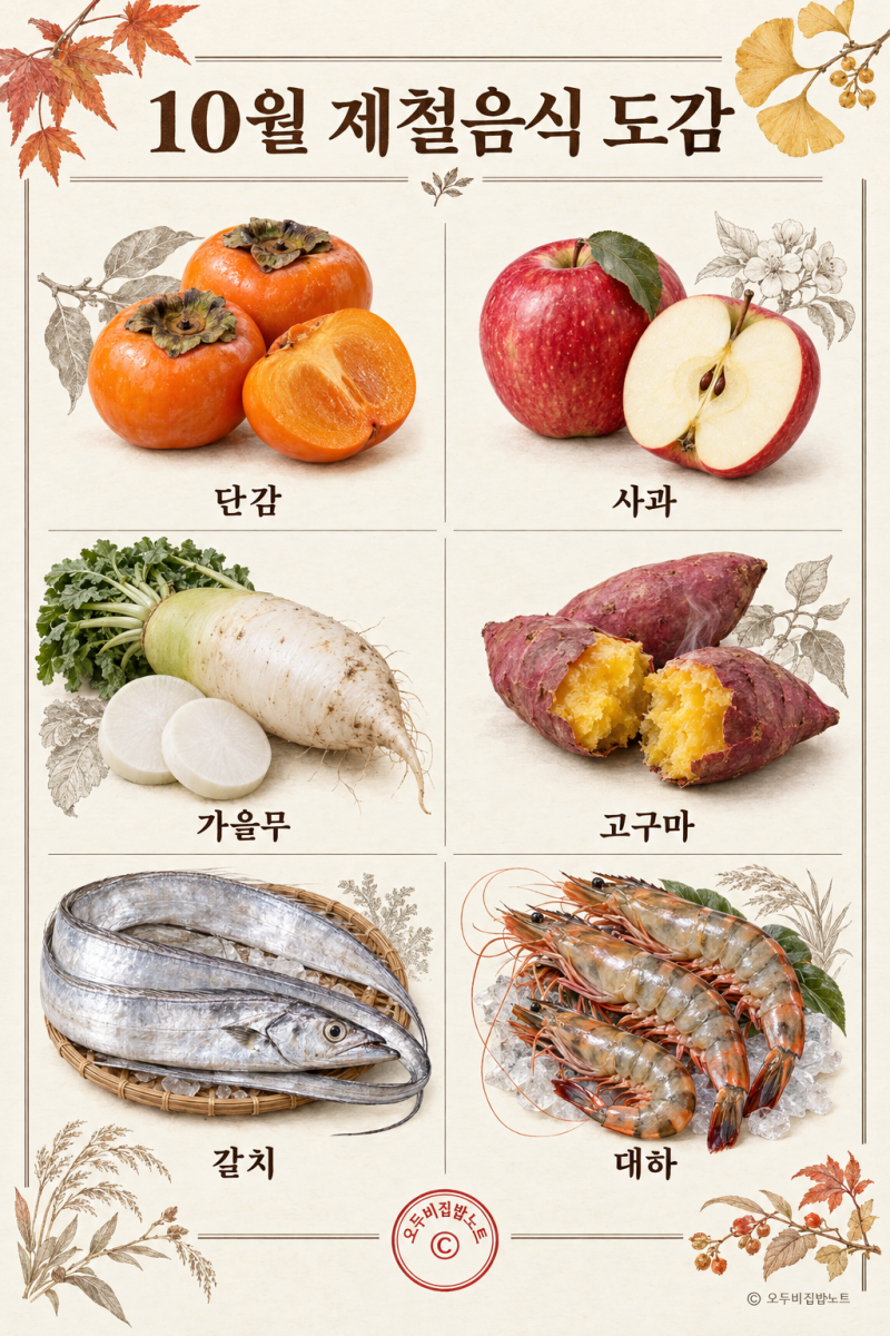 10월 제철 음식 종류와 요약, 단감·가을무·갈치로 차리는 가을 식탁