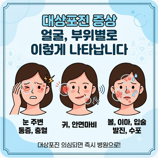 대상포진 증상 얼굴, 부위별로 이렇게 나타납니다